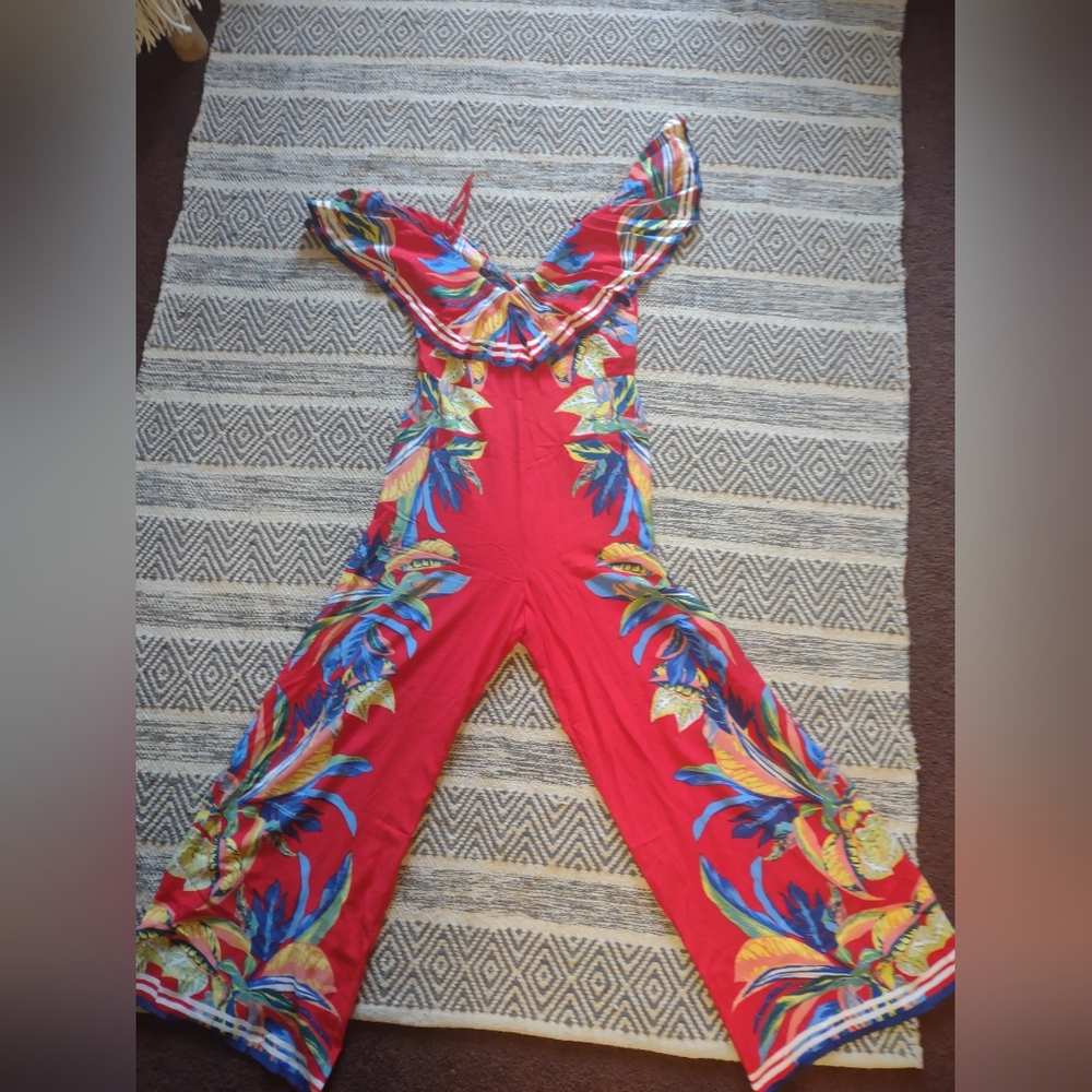 Flying Tomato Red Tropical Floral Wide-Leg Jumpsuit